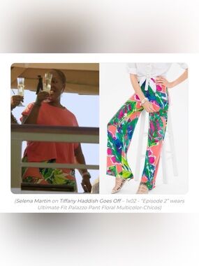 Tiffany Haddish Chicos size small tropical palazzo pant rainbow floral palm leaf